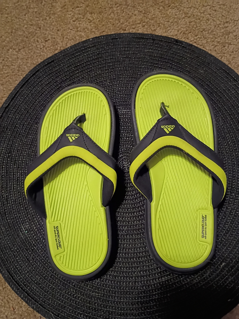 New Kids Adidas Neon Green & Black Flip Flops